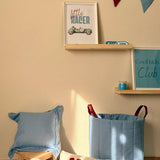 Cesto Organizador de Brinquedos – Linho Azul com Alças em Napa Bordeaux