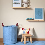 Cesto Organizador de Brinquedos – Linho Azul com Alças em Napa Bordeaux