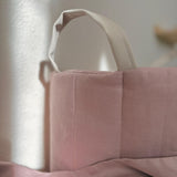 Toy Organizer Basket – Pink linen with beige nappa leather handles