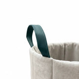 Cesto Organizador de Brinquedos – Linho areia com Alças em Napa verde