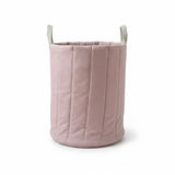Toy Organizer Basket – Pink linen with beige nappa leather handles