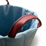 Cesto Organizador de Brinquedos – Linho Azul com Alças em Napa Bordeaux