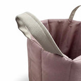Toy Organizer Basket – Pink linen with beige nappa leather handles